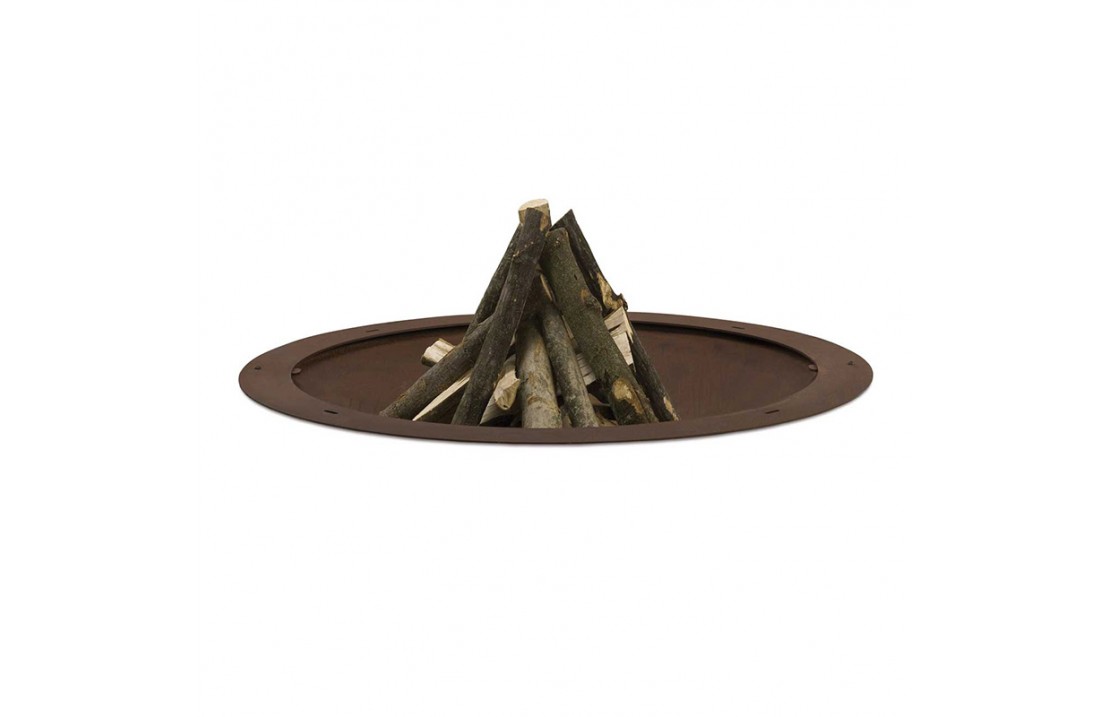 Hole countersunk wood-burning fire pit in steel