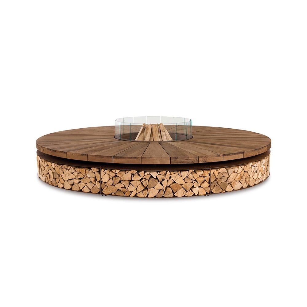 Burning fire pit in steel and wood - Artù