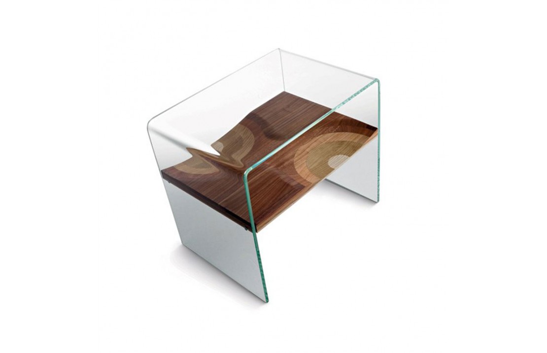 Comodino / tavolino in legno e vetro - Bifronte