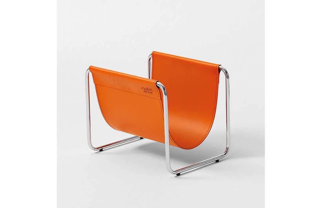 Ugo magazine rack in leather and steel