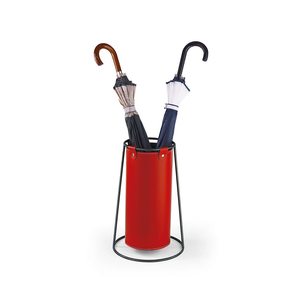 Skin umbrella stand in leather and steel