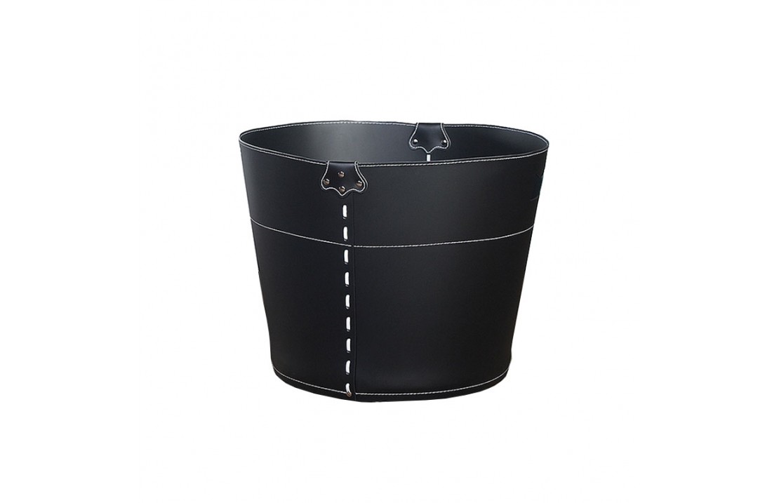 Container basket in leather on wheels - Cesto