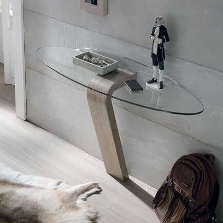 Omnia console with transparent glass top