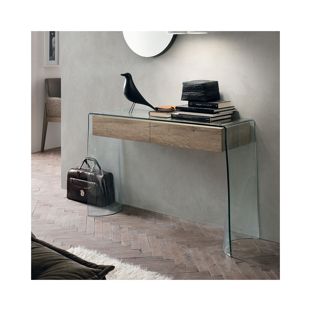 Glass console w/wood drawers - Escape