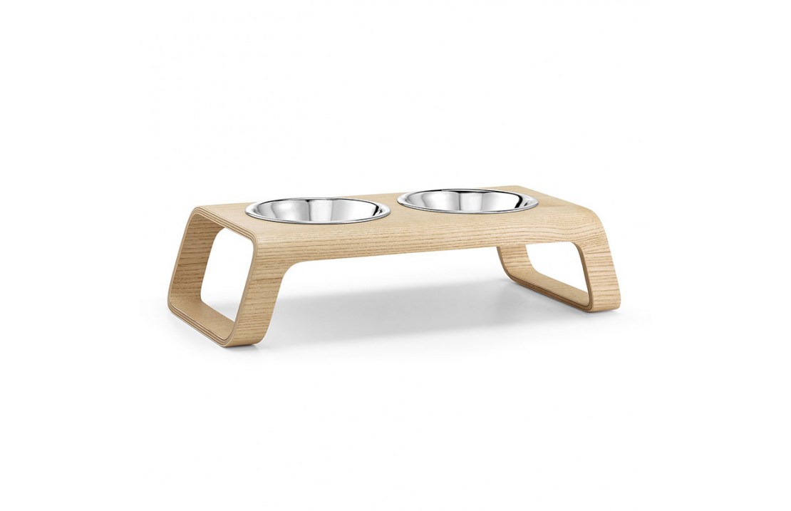 Double bowl for cat and dog in wood - Desco