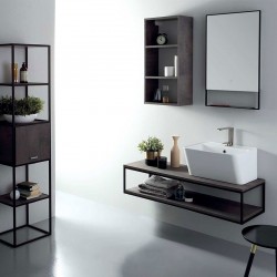 Bathroom composition with wall-mounted cabinet and open unit -
