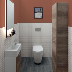 Bathroom composition with small sink and wall-mounted cabinets