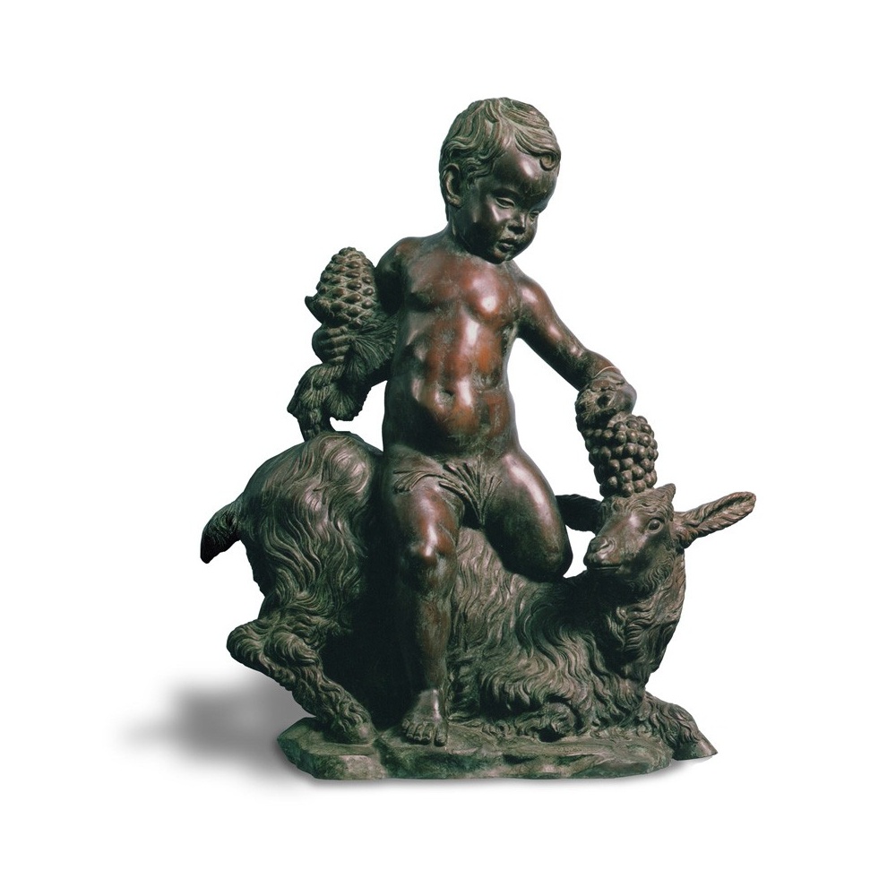 Statua in bronzo Putto su Capra