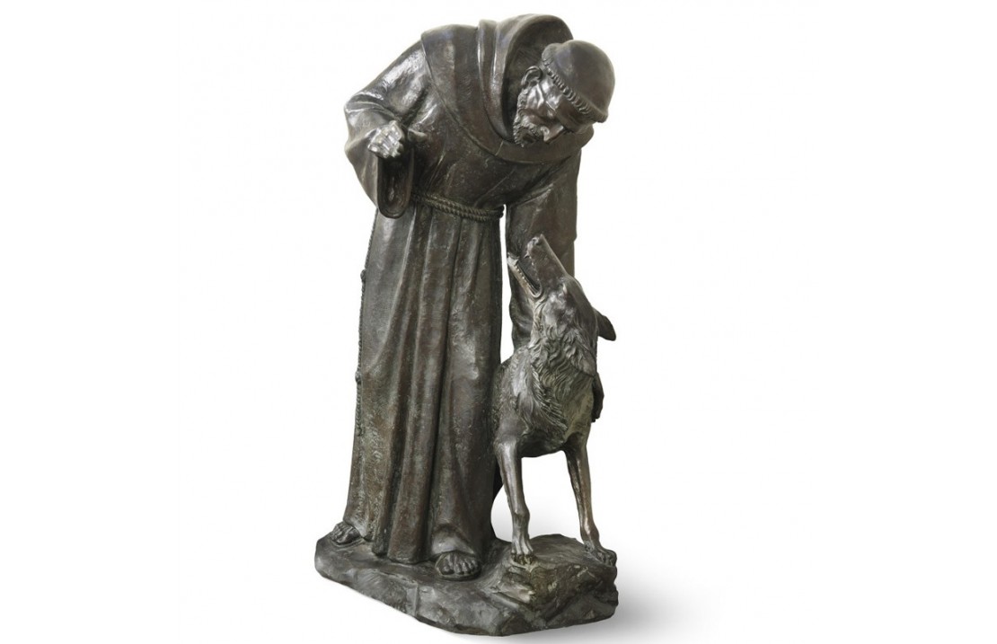 SAINT FRANCIS WITH A WOLF, ORIGINAL BY THE SCULPTOR GIOVANNI