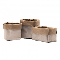 Set of 3 container in leather - Iole Storage Baskets