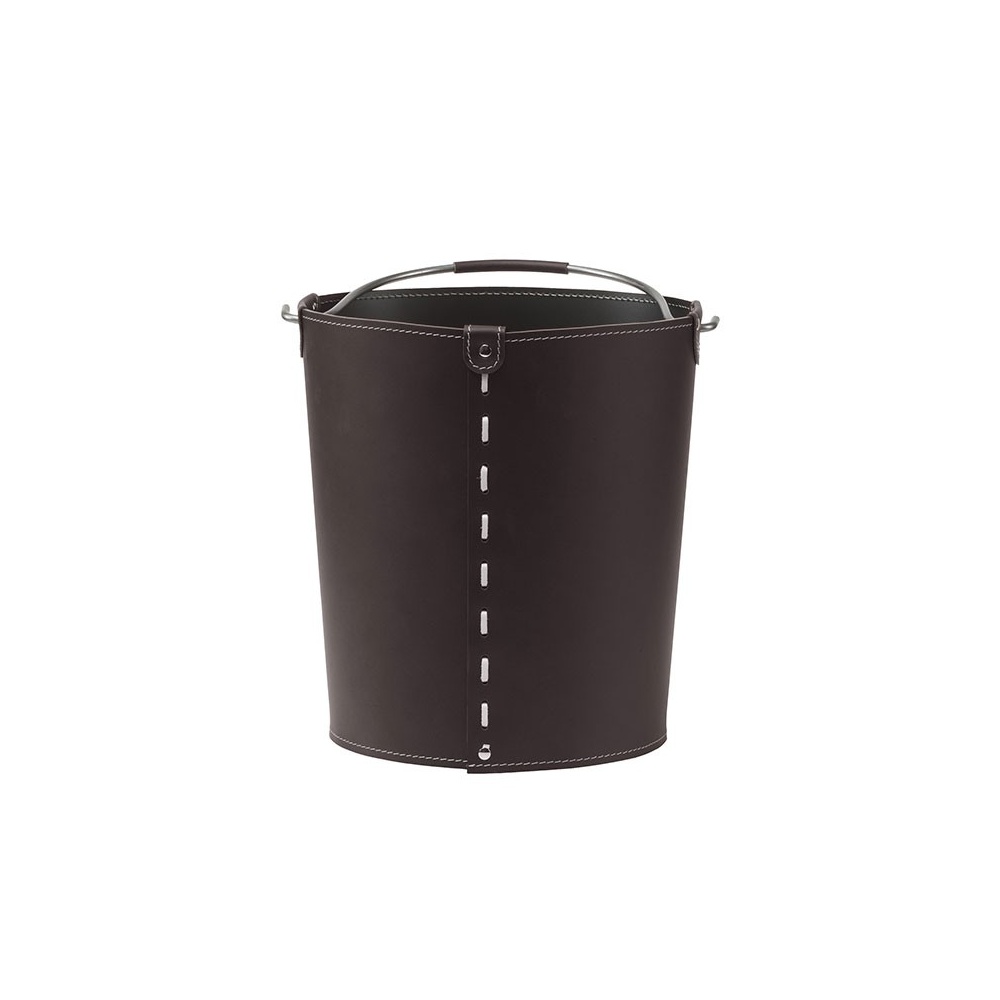 Wastepaper basket  in leather - Vintage Fireplace Accessories