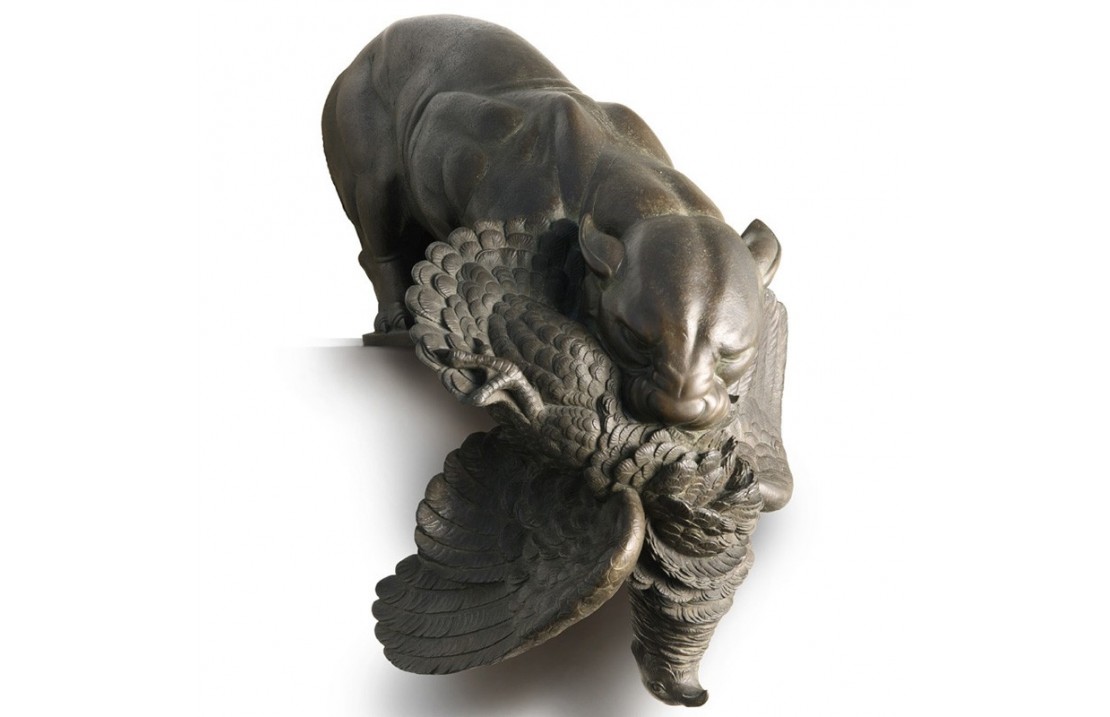 Statua in bronzo - Pantera con Gallo