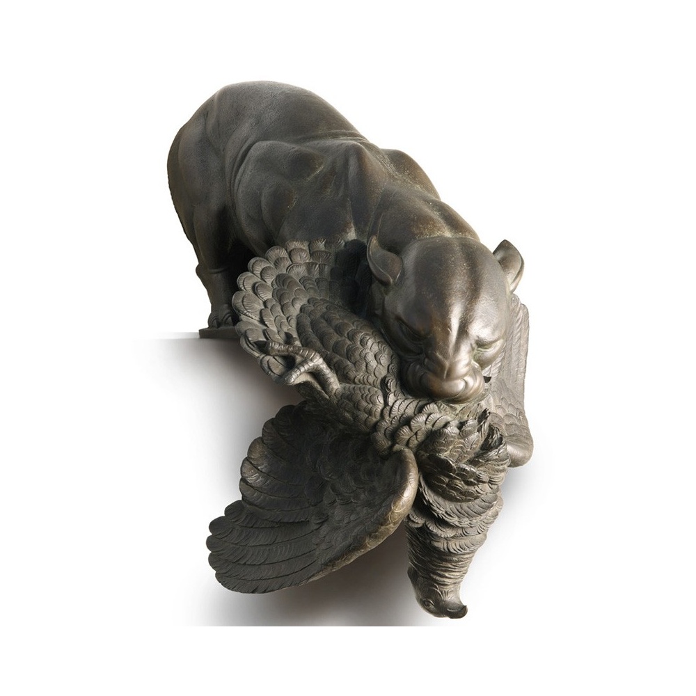 Statua in bronzo - Pantera con Gallo