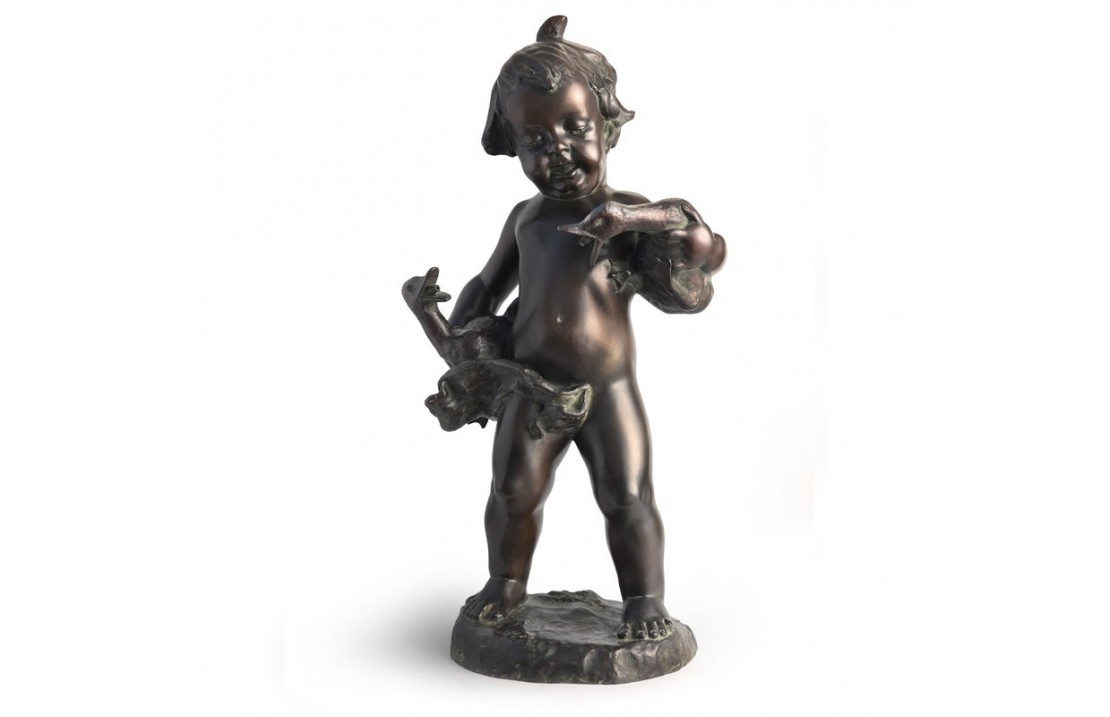 Statua in bronzo - Putto con Oche