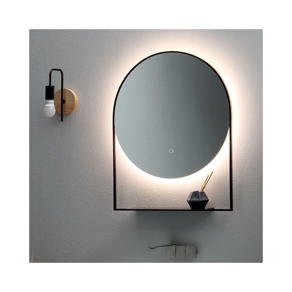 Round Backlit mirror with shelf - Cool