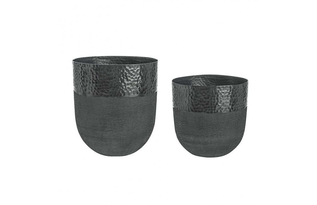 Coppia di Vasi fatti a mano in alluminio nero - Chad