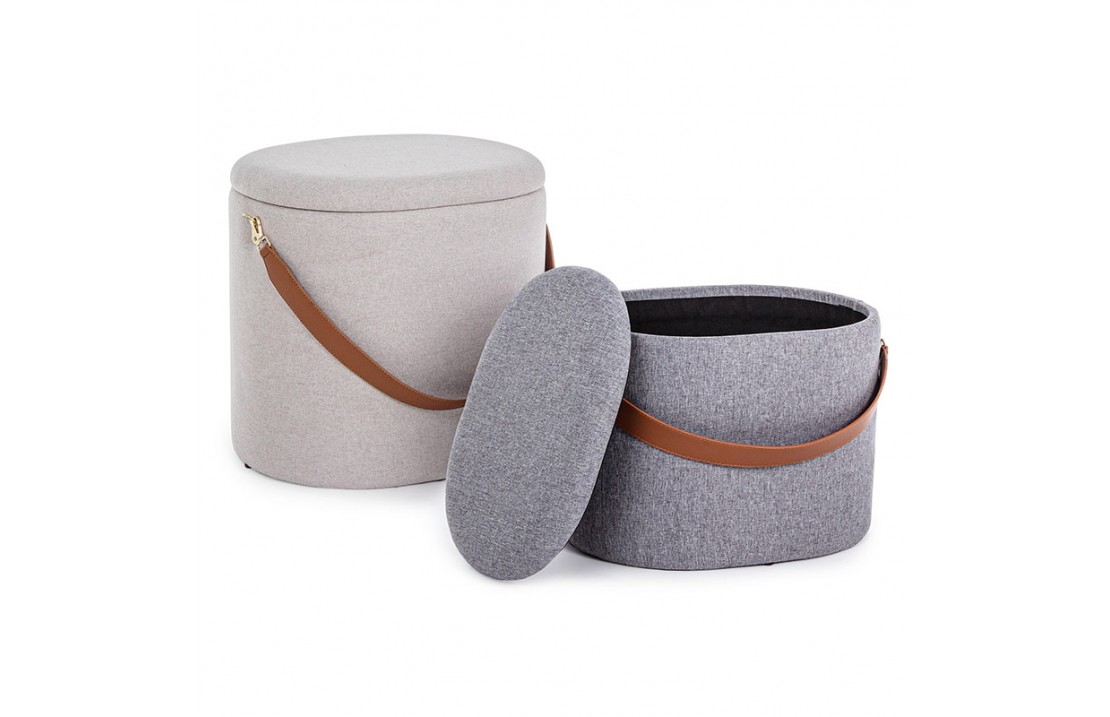 Set 2 Container Pouf in linen - Soft