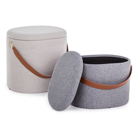 Set 2 Container Pouf in linen - Soft