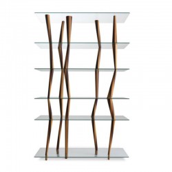 Bookcase in solid wood and glass shelves - Sendai