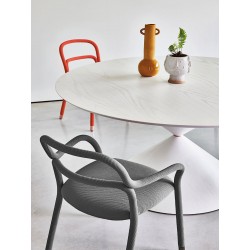 Tavolo tondo con piano in legno/ceramica - Clessidra