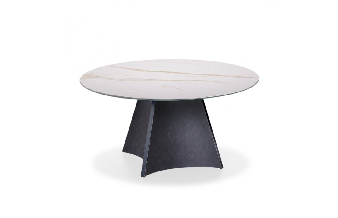 Tavolo tondo con piano in legno/ceramica - Concave