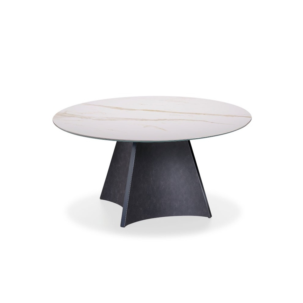 Tavolo tondo con piano in legno/ceramica - Concave