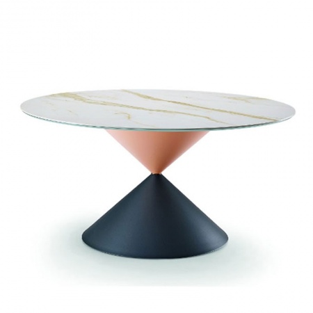Tavolo tondo con piano in legno/ceramica - Clessidra