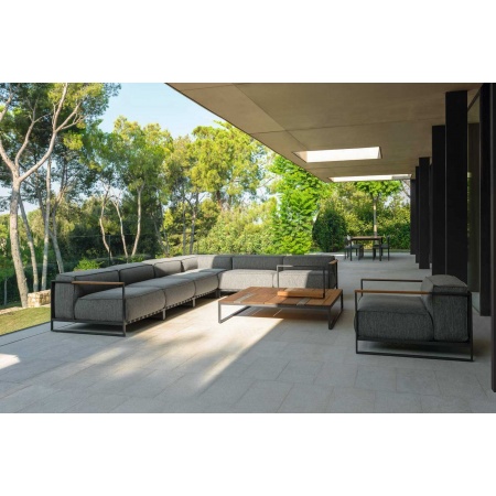 Outdoor coffee table in wood and travertine - Casilda