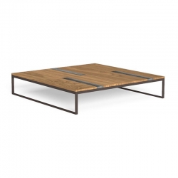 Tavolino da esterno legno e travertino 3 misure - Casilda