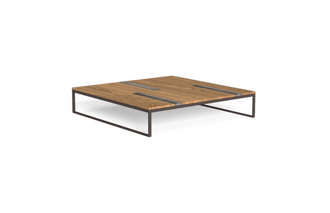 Tavolino da esterno legno e travertino 3 misure - Casilda