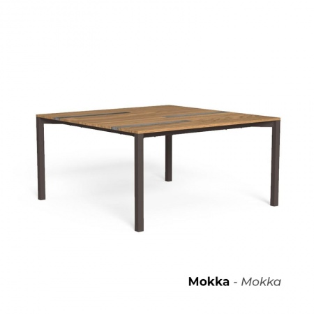 Outdoor square table in wood and travertine - Casilda