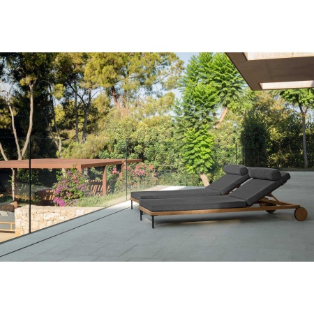 Stackable sun lounger in wood and fabric - Cleo Teak