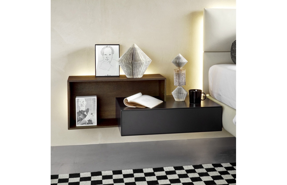 Wall Mounted Bedside Table with Open Unit - Ecletto