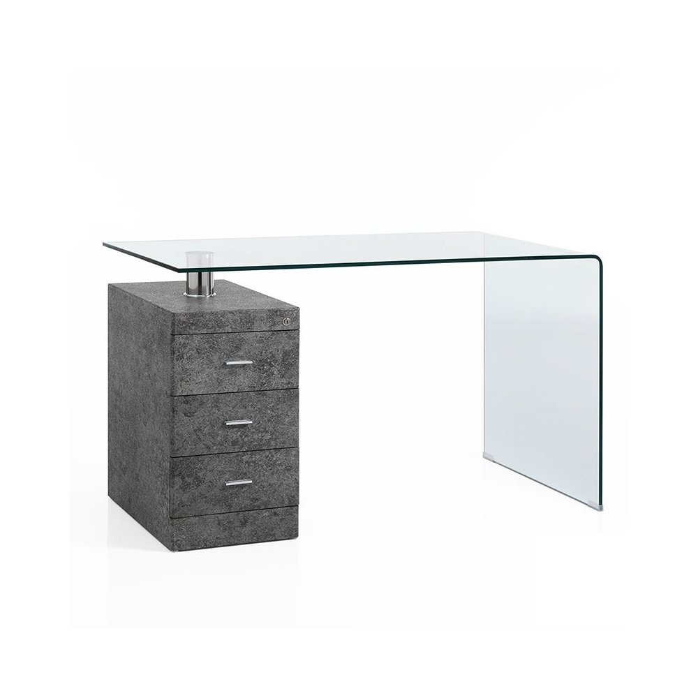 Glass Desk with Pedestal - Concrete