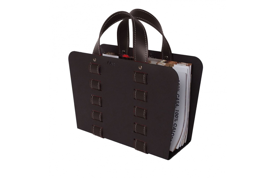 Design Magazine Rack in Steel and Leather - L-Bag