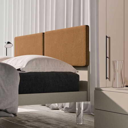 Wooden Double Bed with Upholstered Headboard - Cecilia