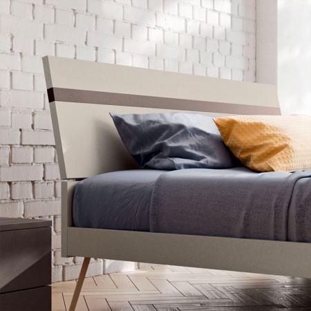 Bed with Wooden Headboard and Bed Frame - Elga