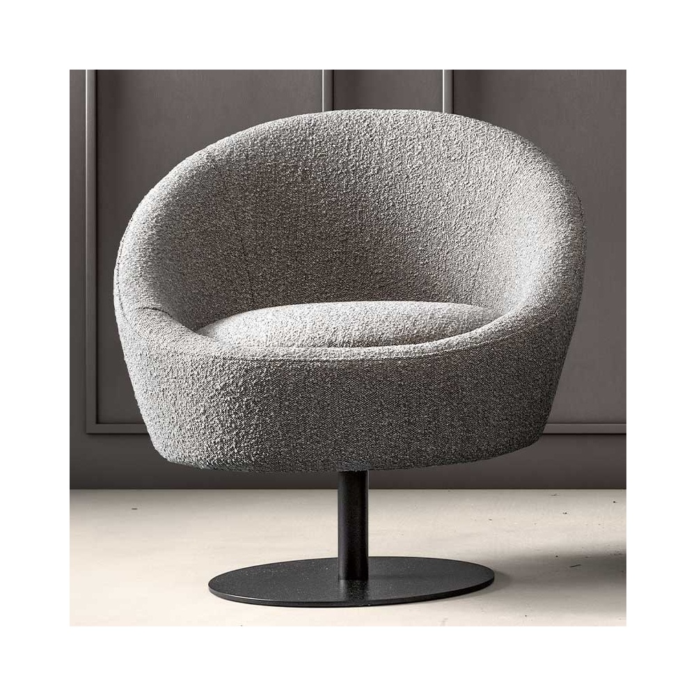 Round Swivel Armchair in Fabric - Bubble