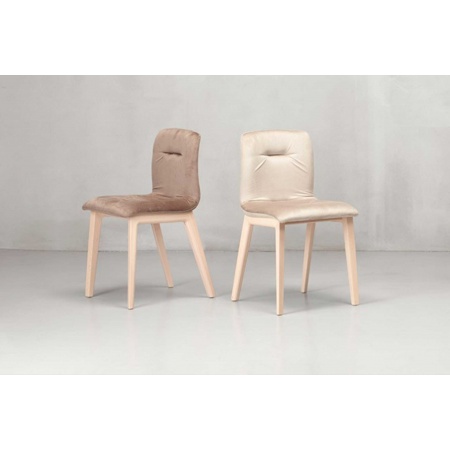 Chair with Wooden Legs Upholstered in Velvet - Alice Natural Pop