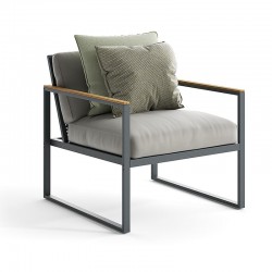 Outdoor armchair in aluminium and teak - Qubik