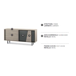 Sideboard with metal and laminate doors - Modus