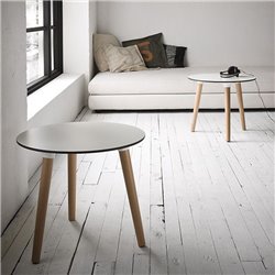 Round low wooden legs coffee table - Stefano