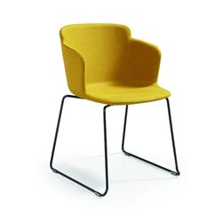 Upholstered chair with armrests and sled legs - Calla