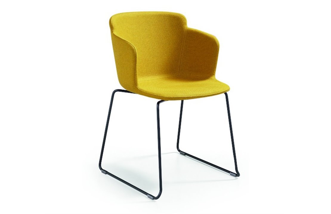 Upholstered chair with armrests and sled legs - Calla