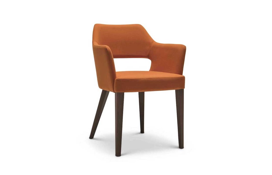 Wood Restaurant Chair with Backrest and Armrests - Emily