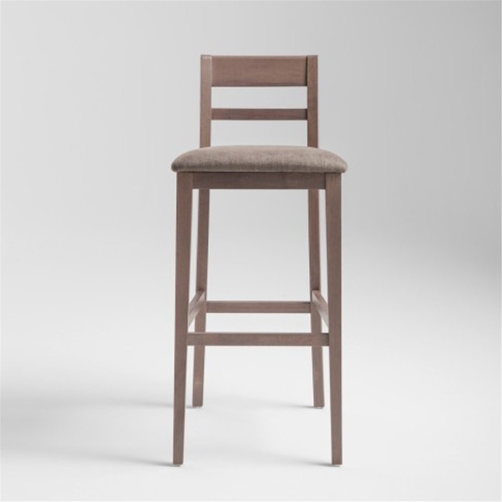 High Wooden Stool with Backrest and Cushion Seat - Corinne