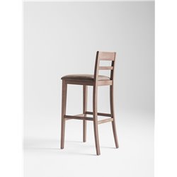 High Wooden Stool with Backrest and Cushion Seat - Corinne